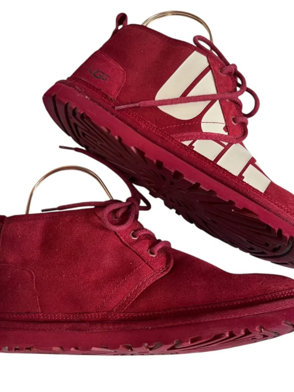 UGG boots Neumel Chopd size 9 Rich Red suede white logo lace up ankle booties